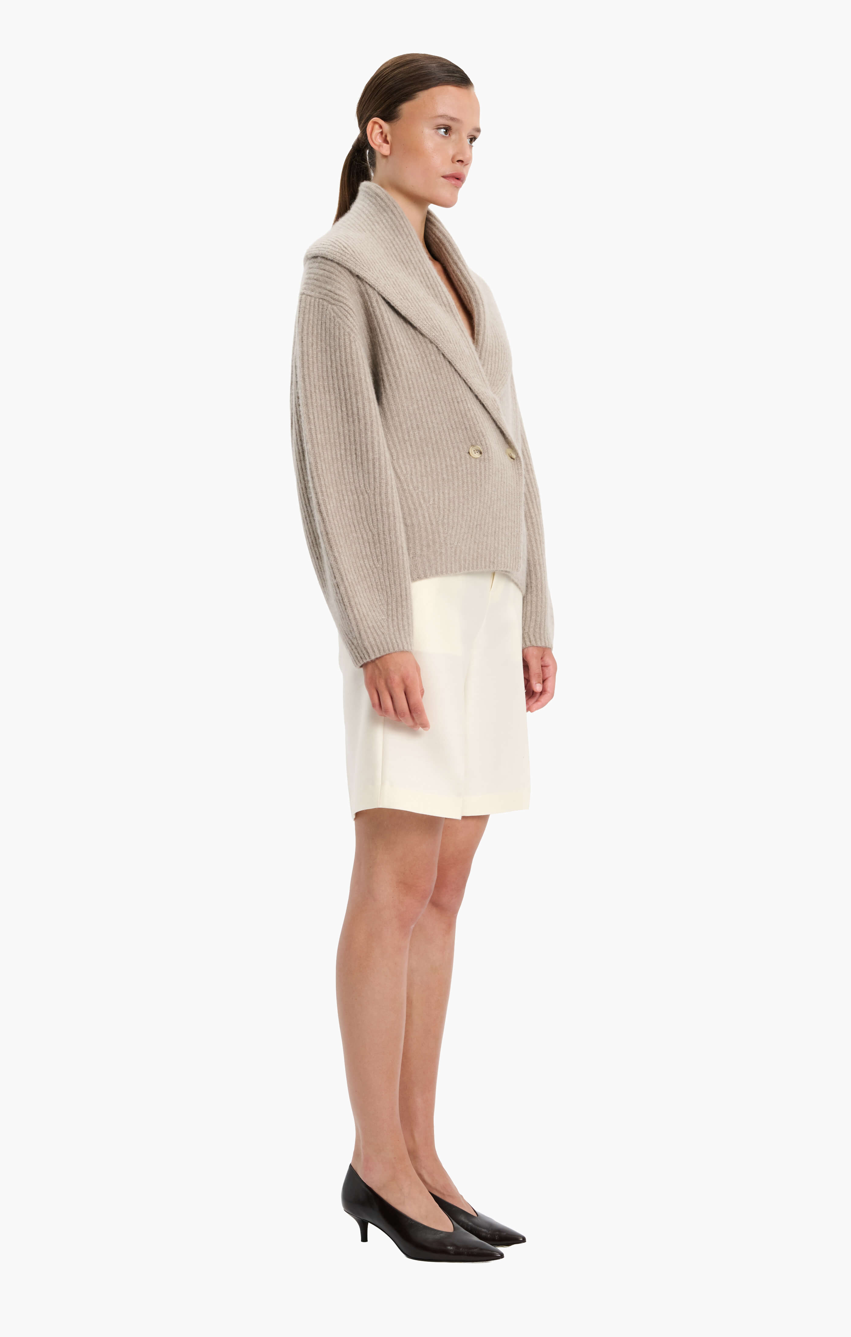 Coatigan cashmere Cardigan - Beige Melange – side view