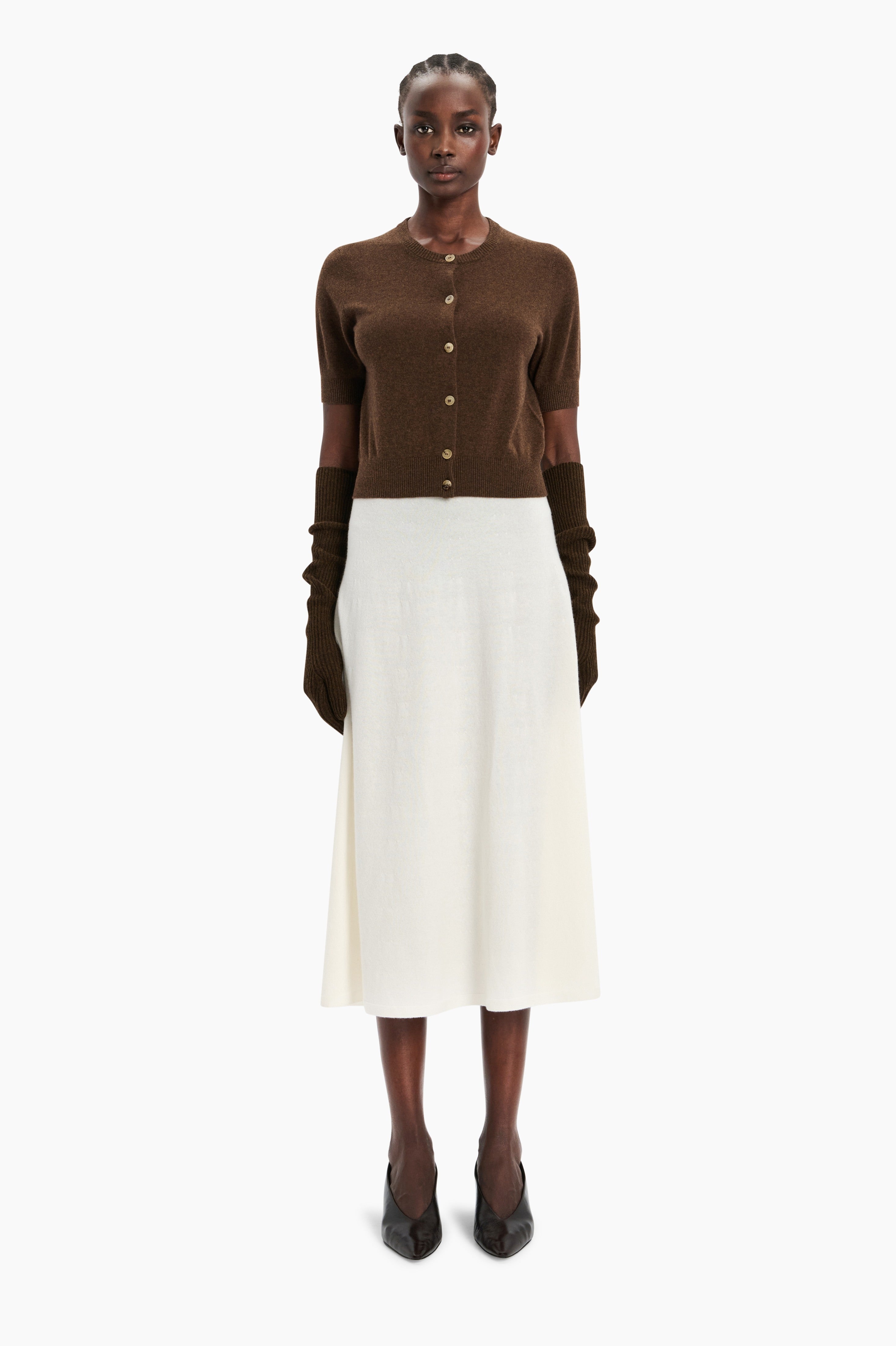 Stanley cashmere Cardigan - Brown Chocolate Marl – front view