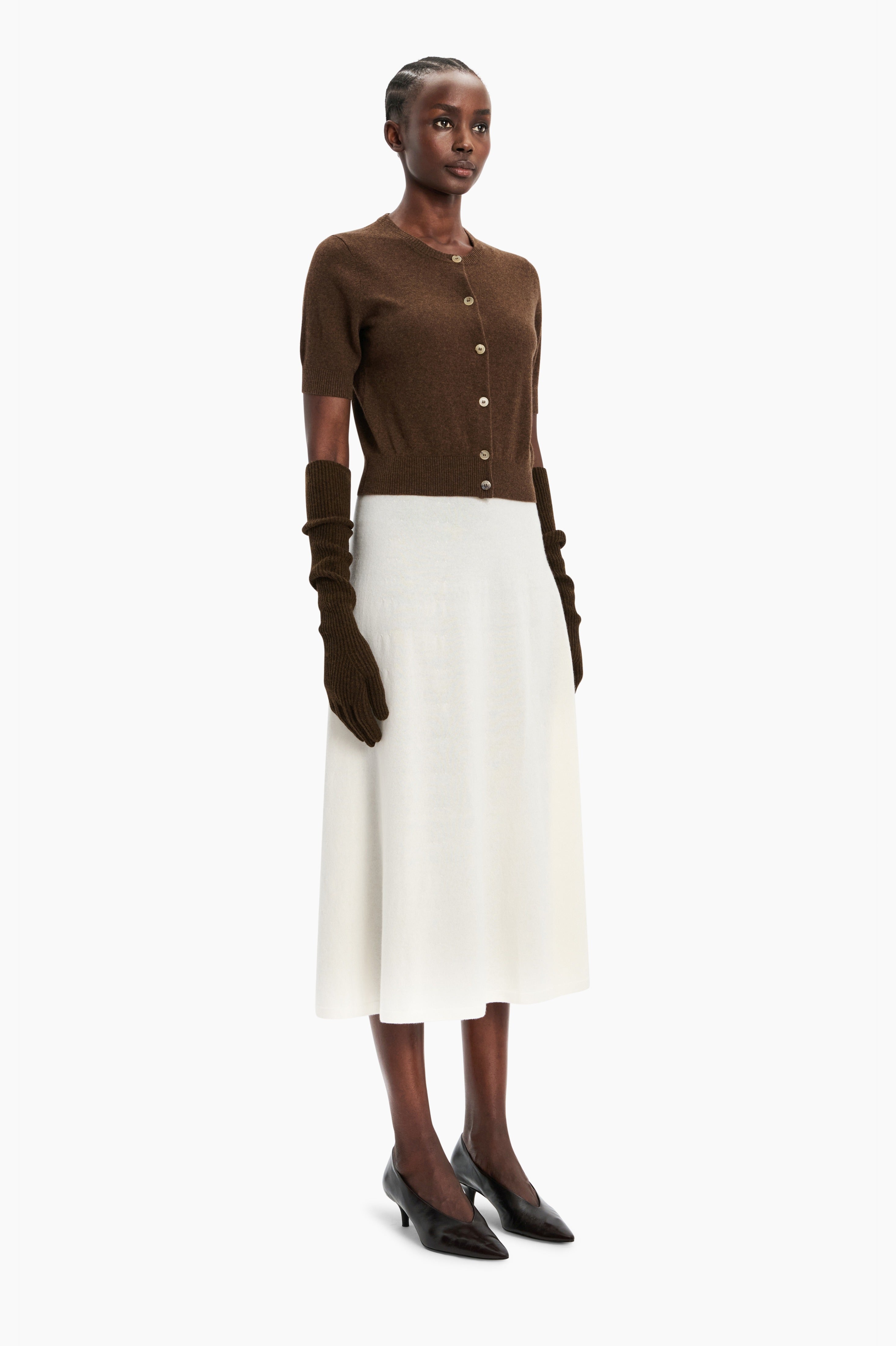 Stanley cashmere Cardigan - Brown Chocolate Marl – side view