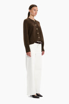 Belgravia cashmere Cardigan - Smoked Brown – side view