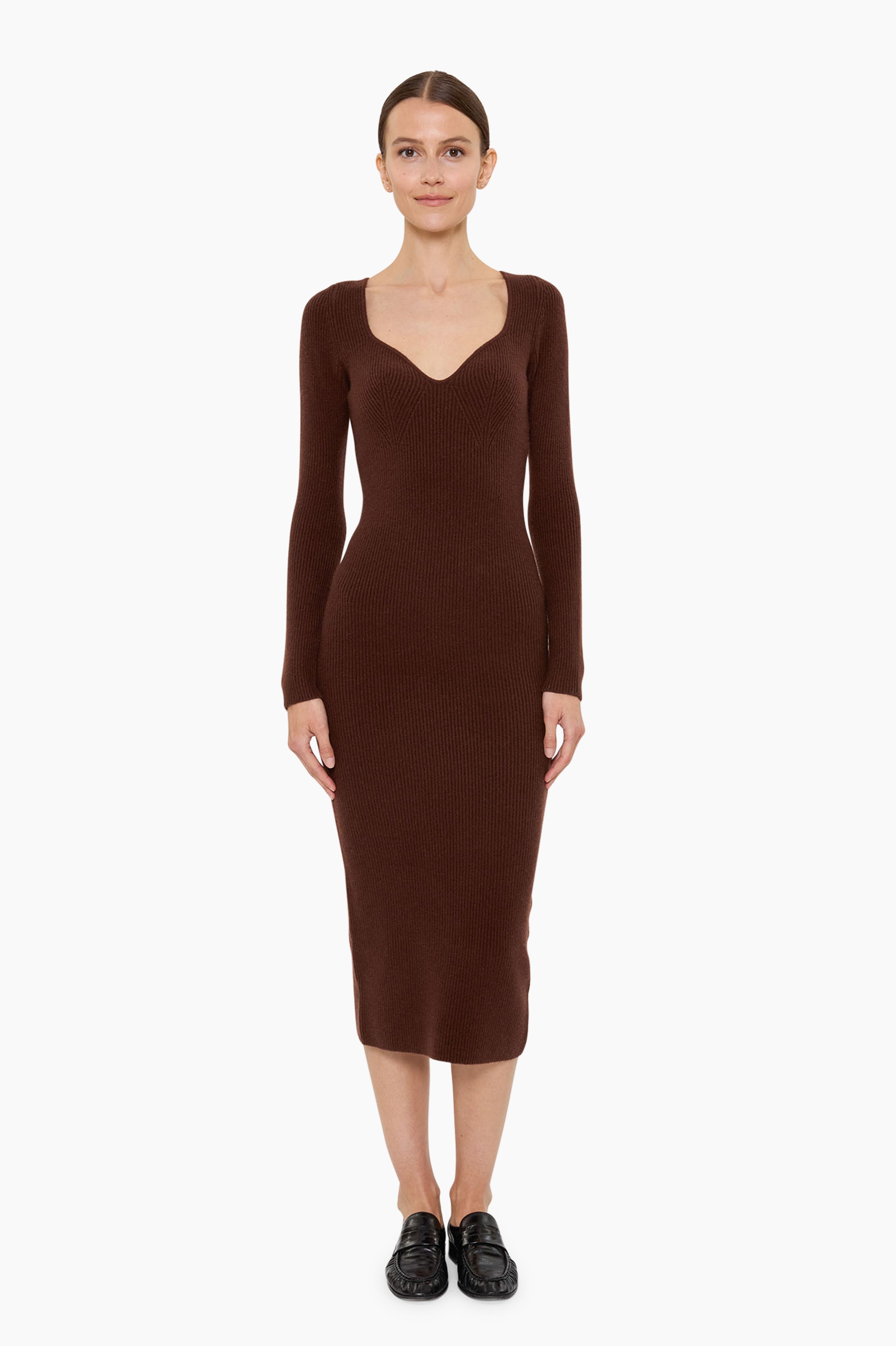 Aubree cashmere Dress - Chocolate Brown – front view