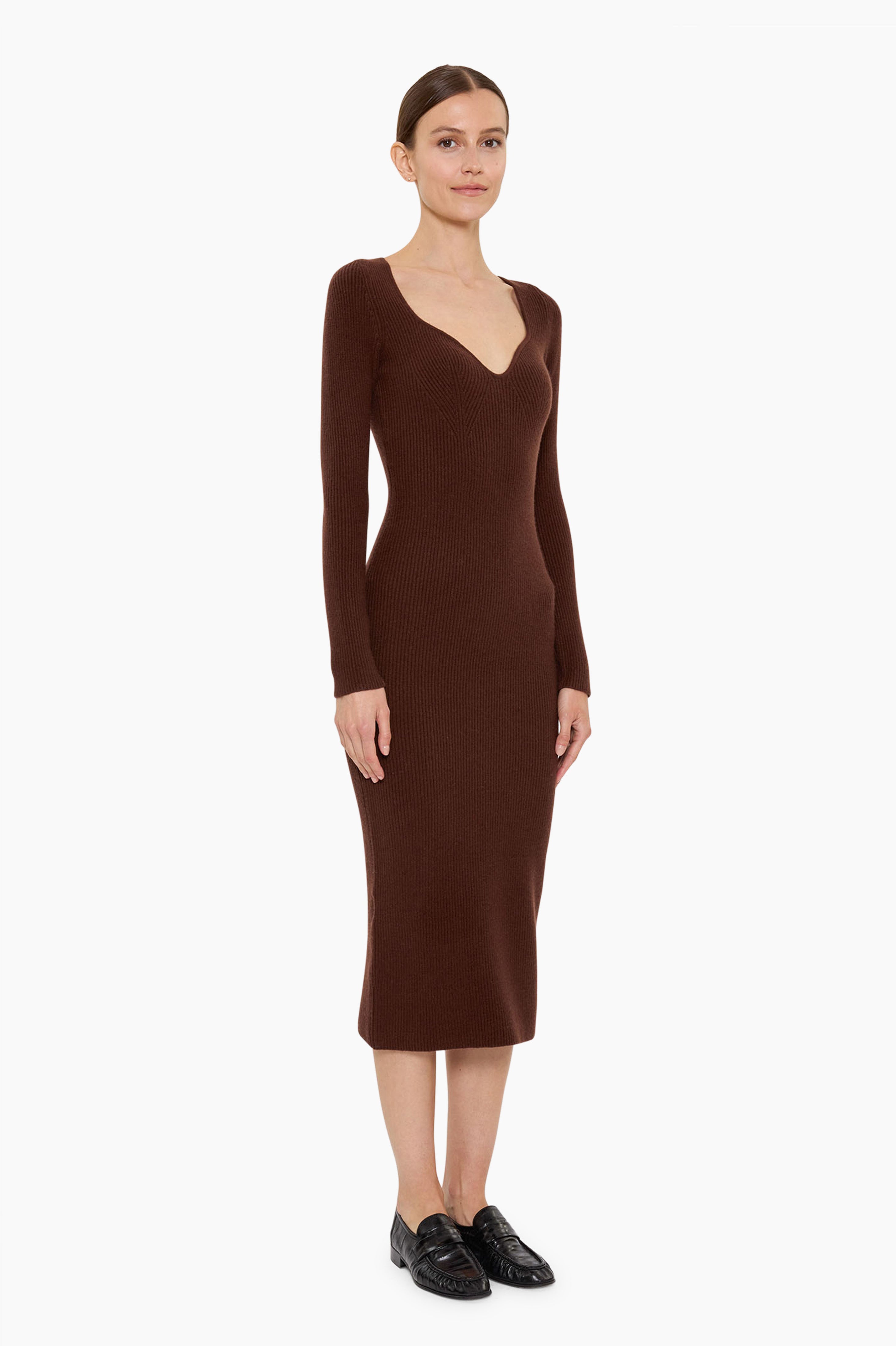 Aubree cashmere Dress - Chocolate Brown – side view