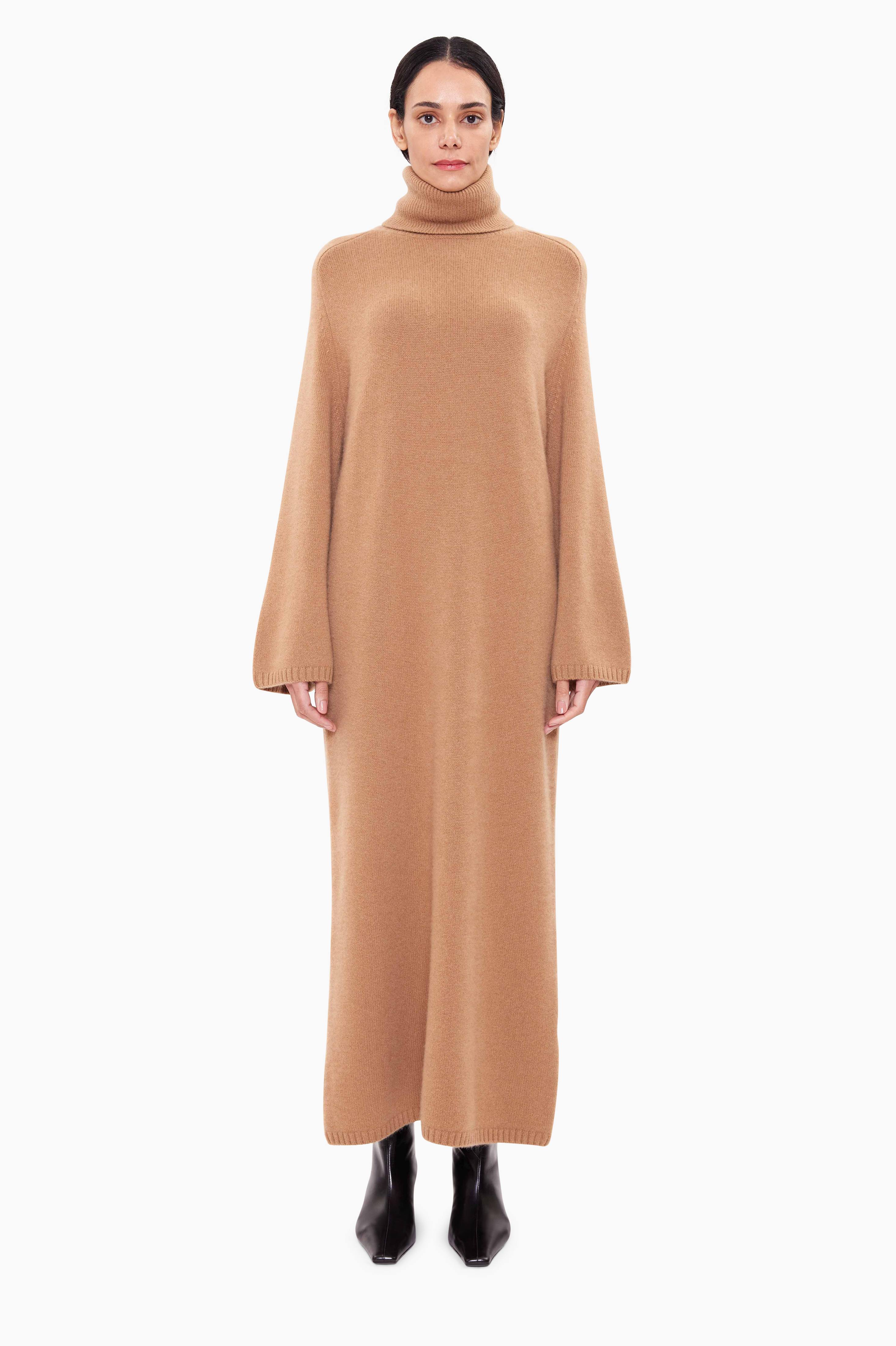 Roma cashmere Dress - Dark Camel – front view