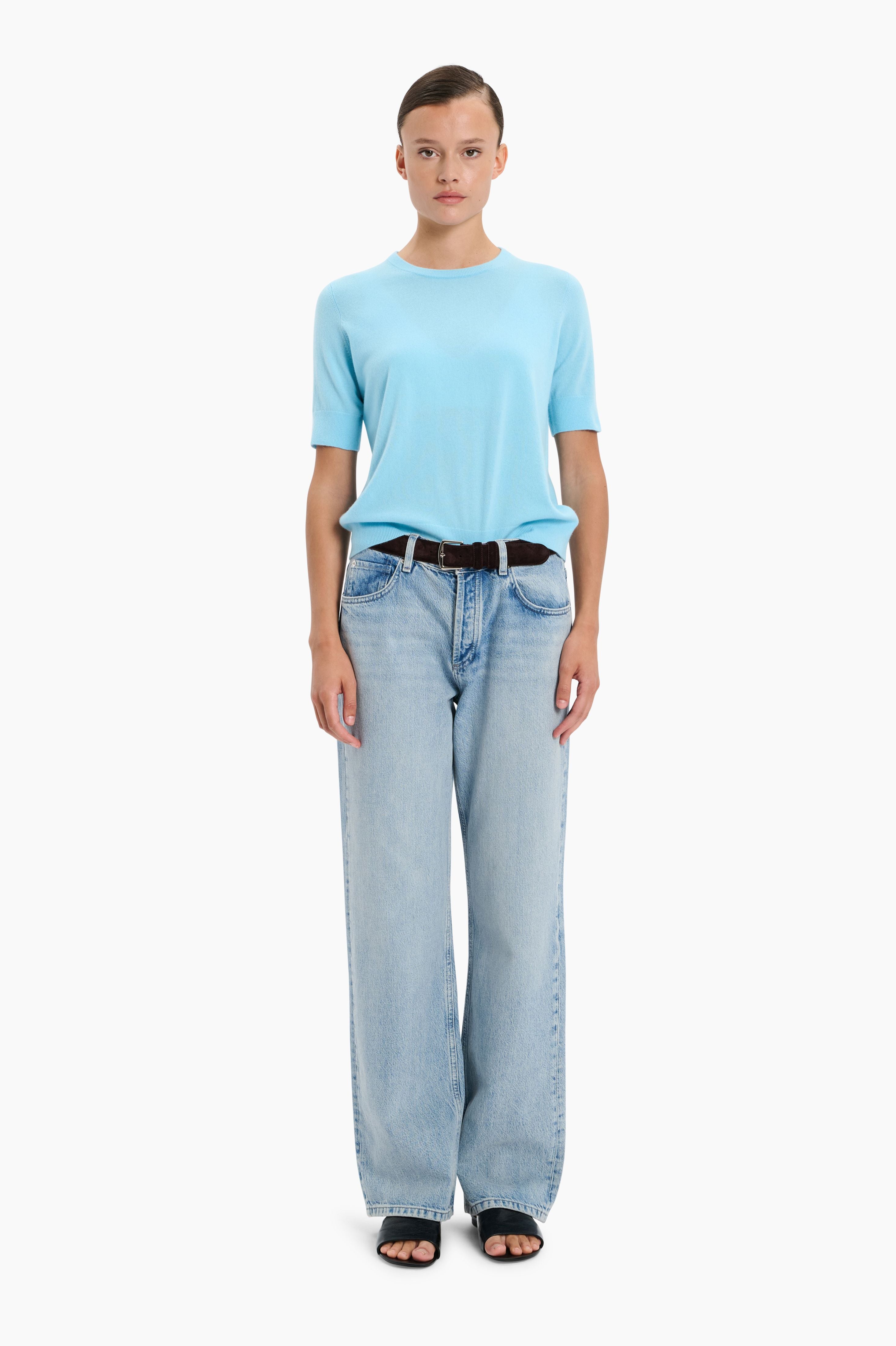 Logan Crew T-cashmere Shirt - Aquamarine – front view