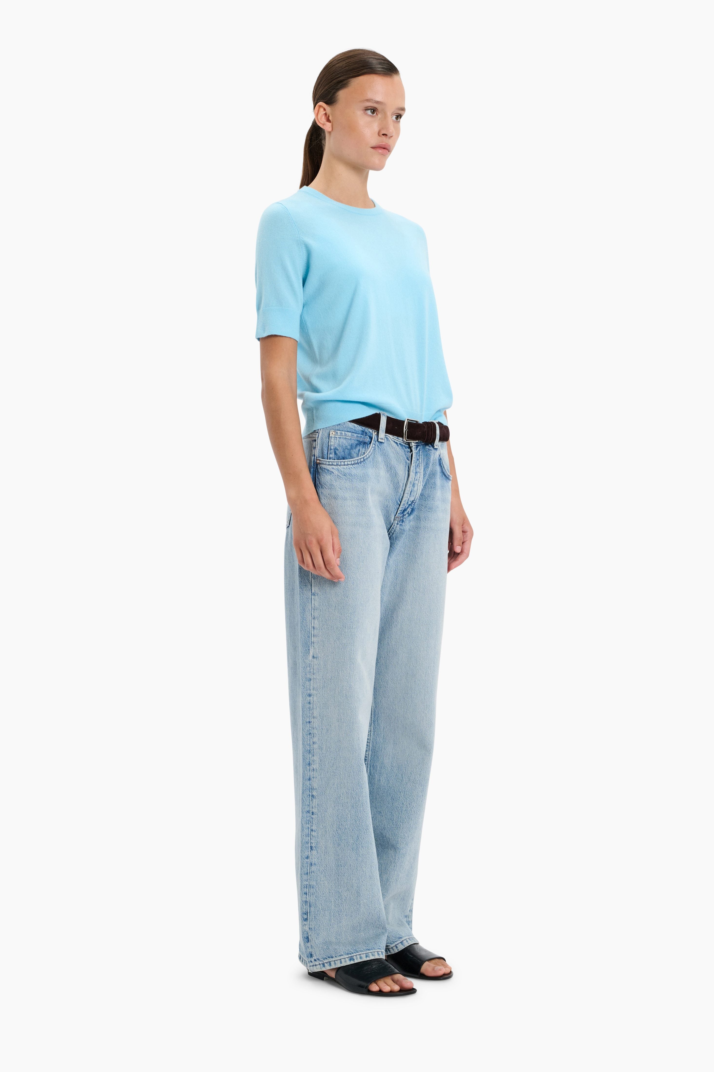 Logan Crew T-cashmere Shirt - Aquamarine – side view