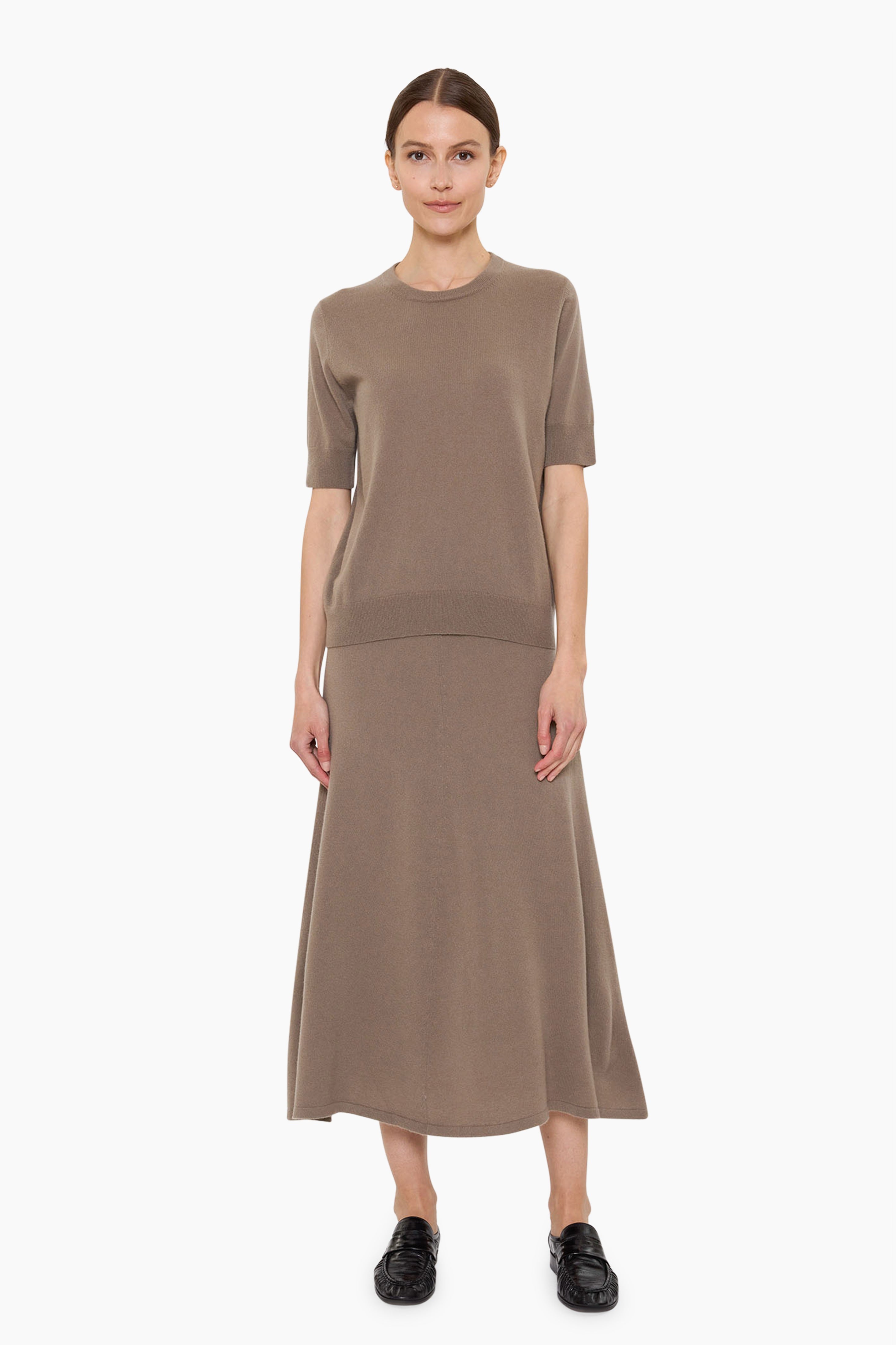 Logan Crew T-cashmere Shirt - Desert Taupe – front view