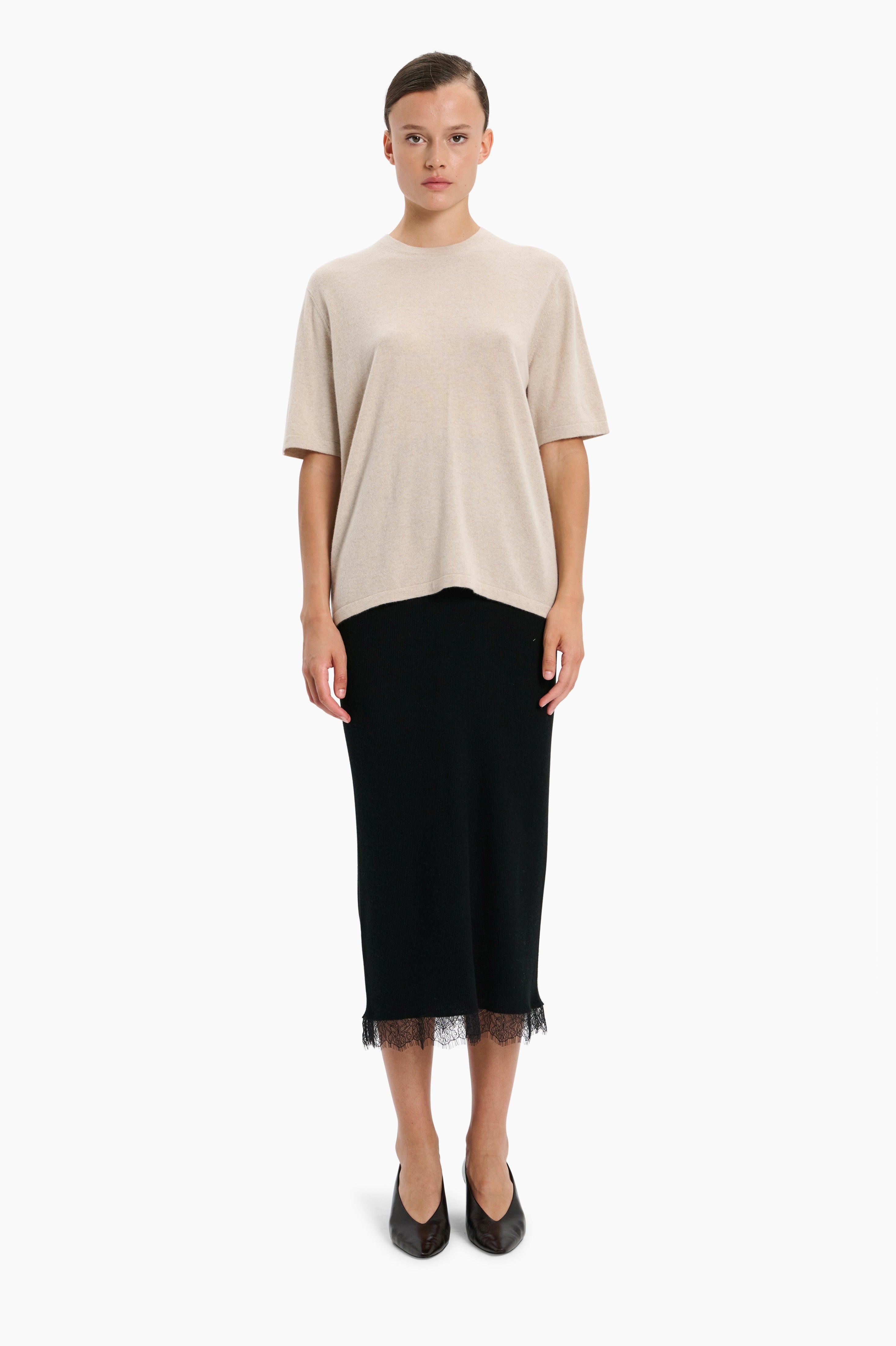 Golden Lane T-cashmere Shirt - Feather – front view