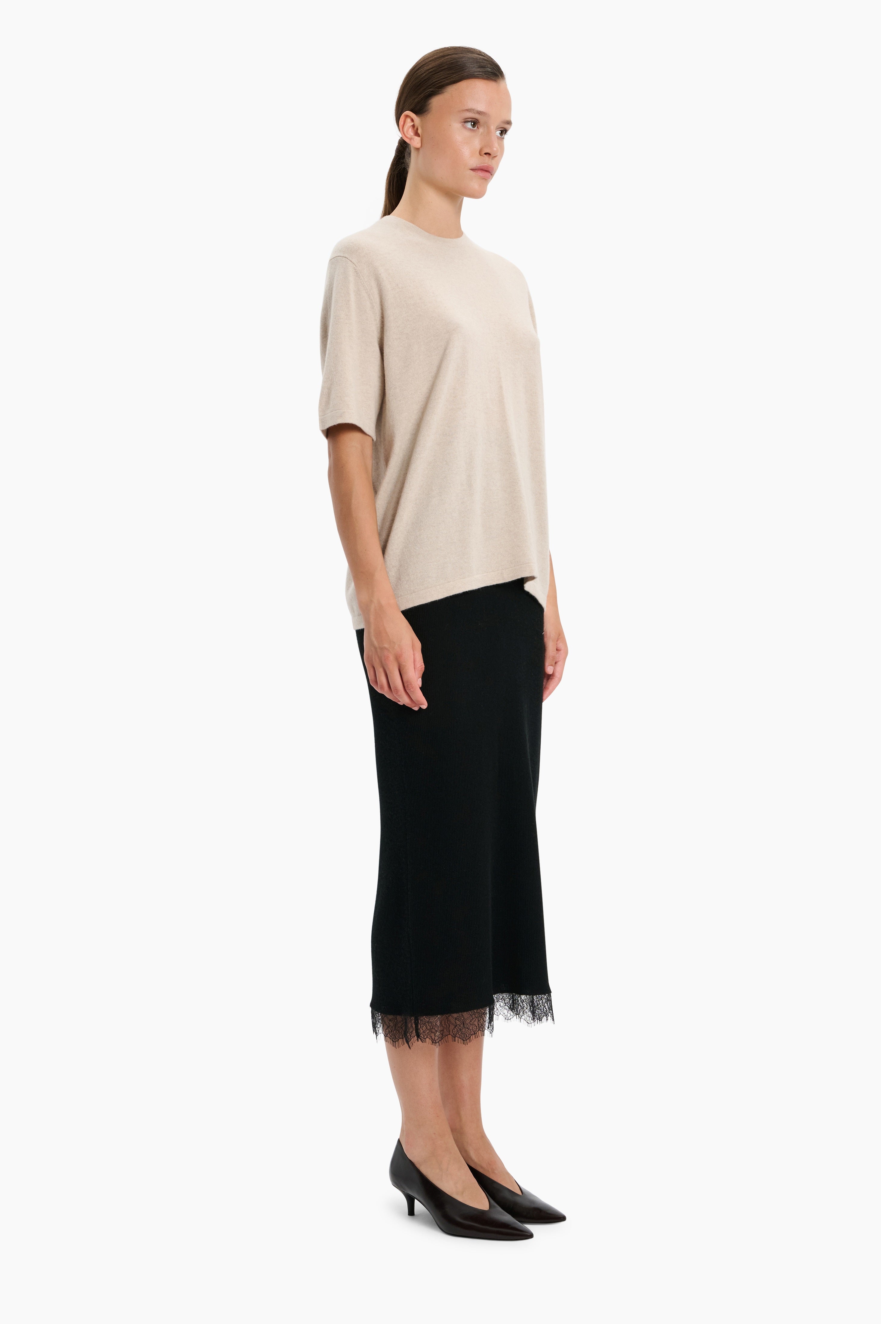 Golden Lane T-cashmere Shirt - Feather – side view