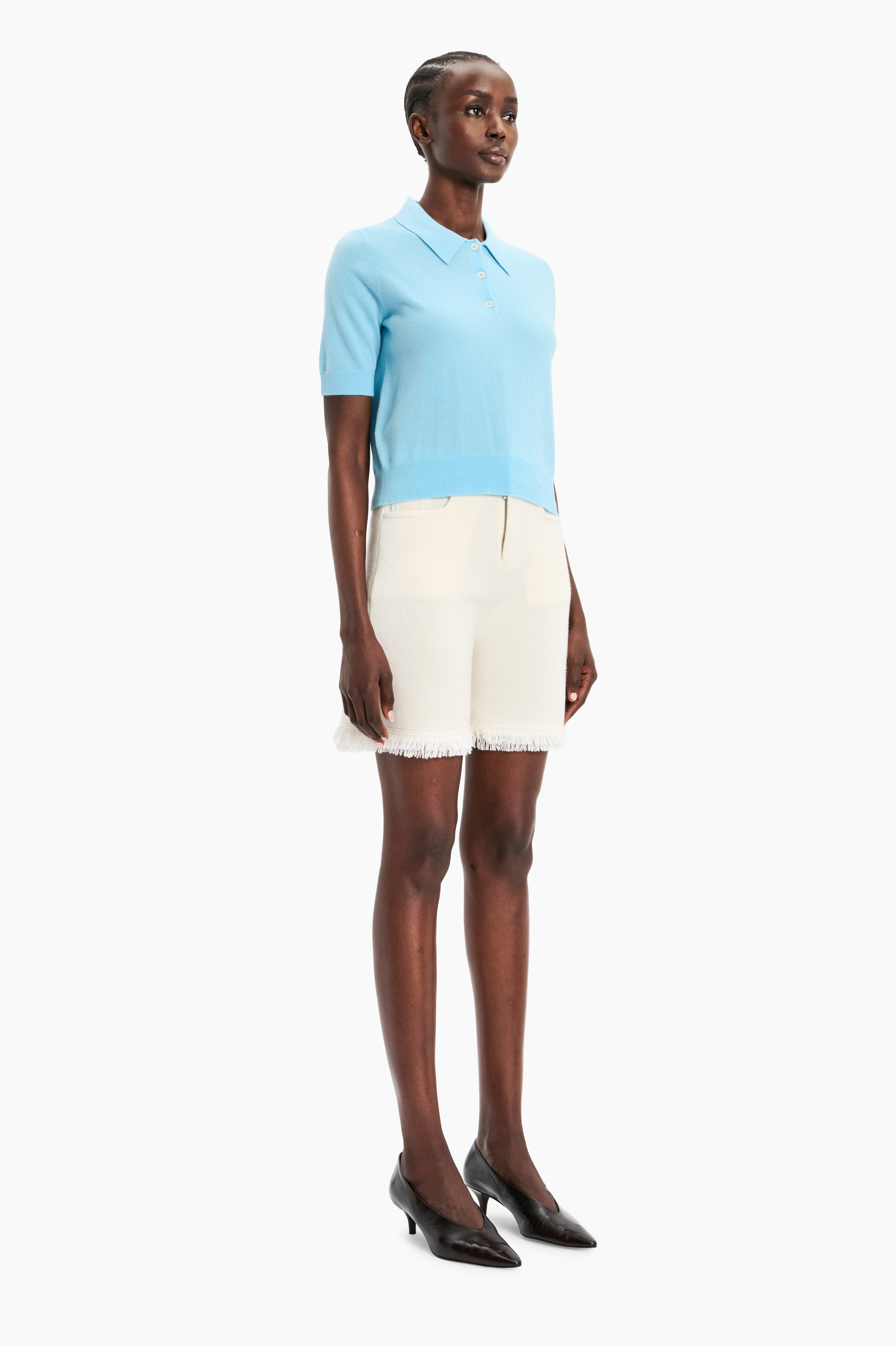 Octavia Polo cashmere Shirt - Aquamarine – side view