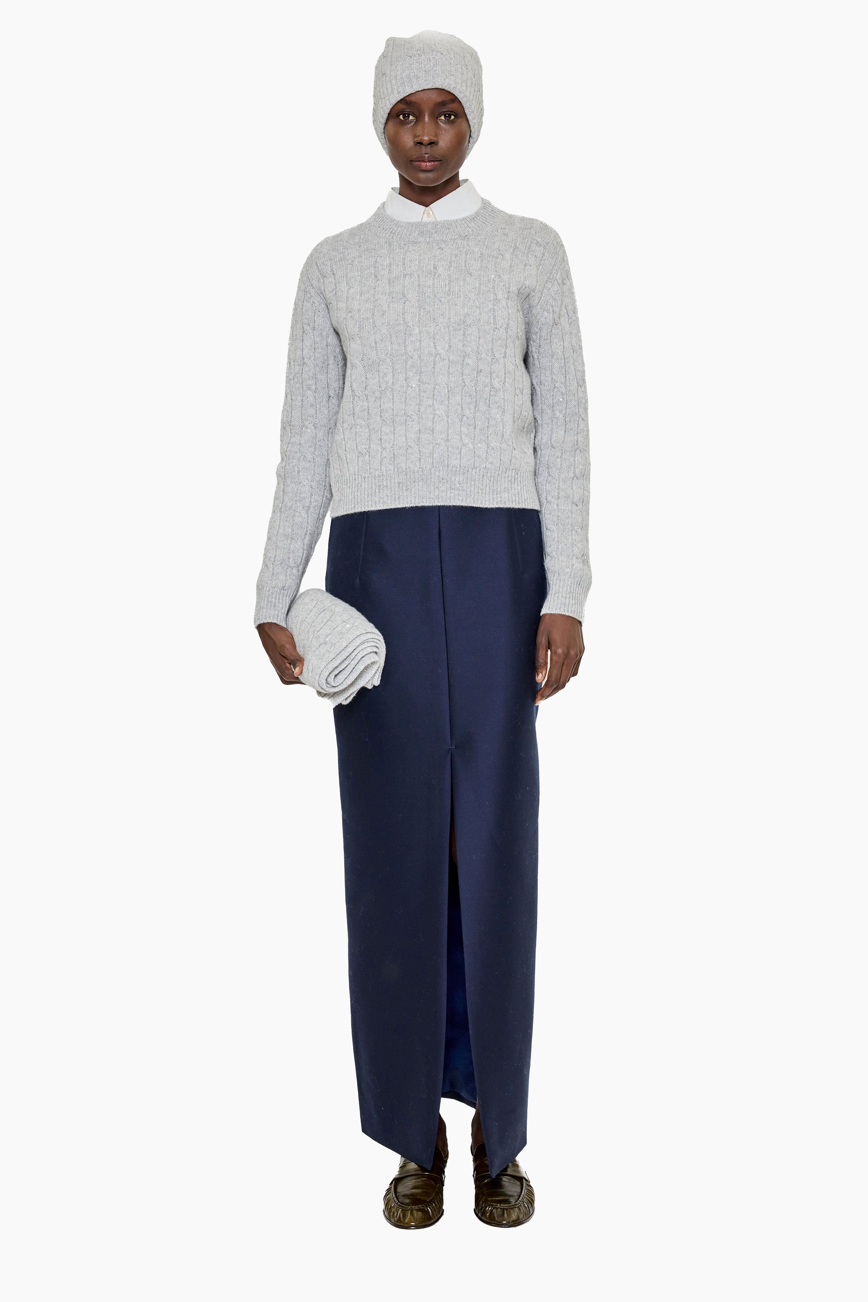 Clover Mews cashmere Sweater - Husky Grey with Silver Sequins – front view