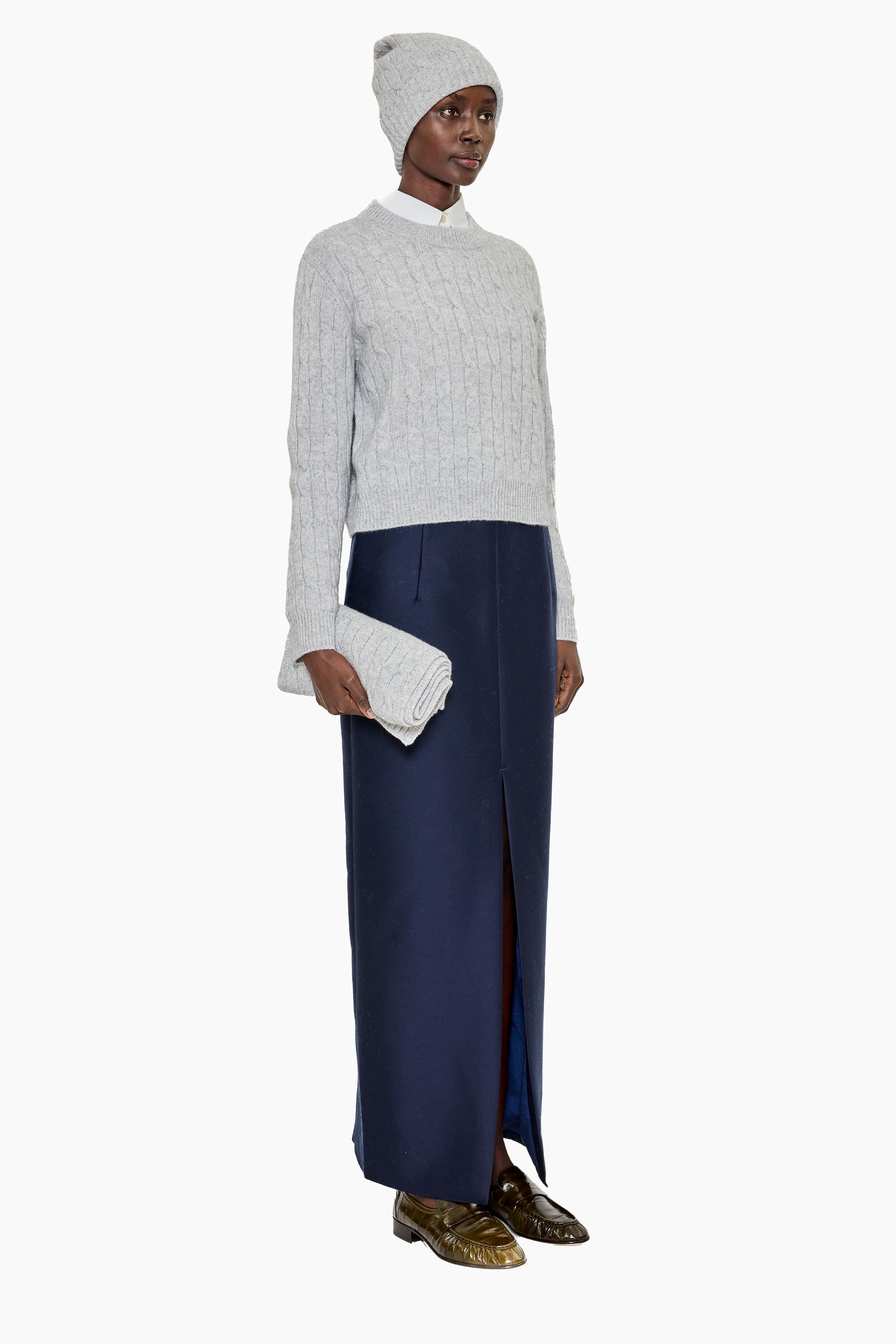 Clover Mews cashmere Sweater - Husky Grey with Silver Sequins – side view