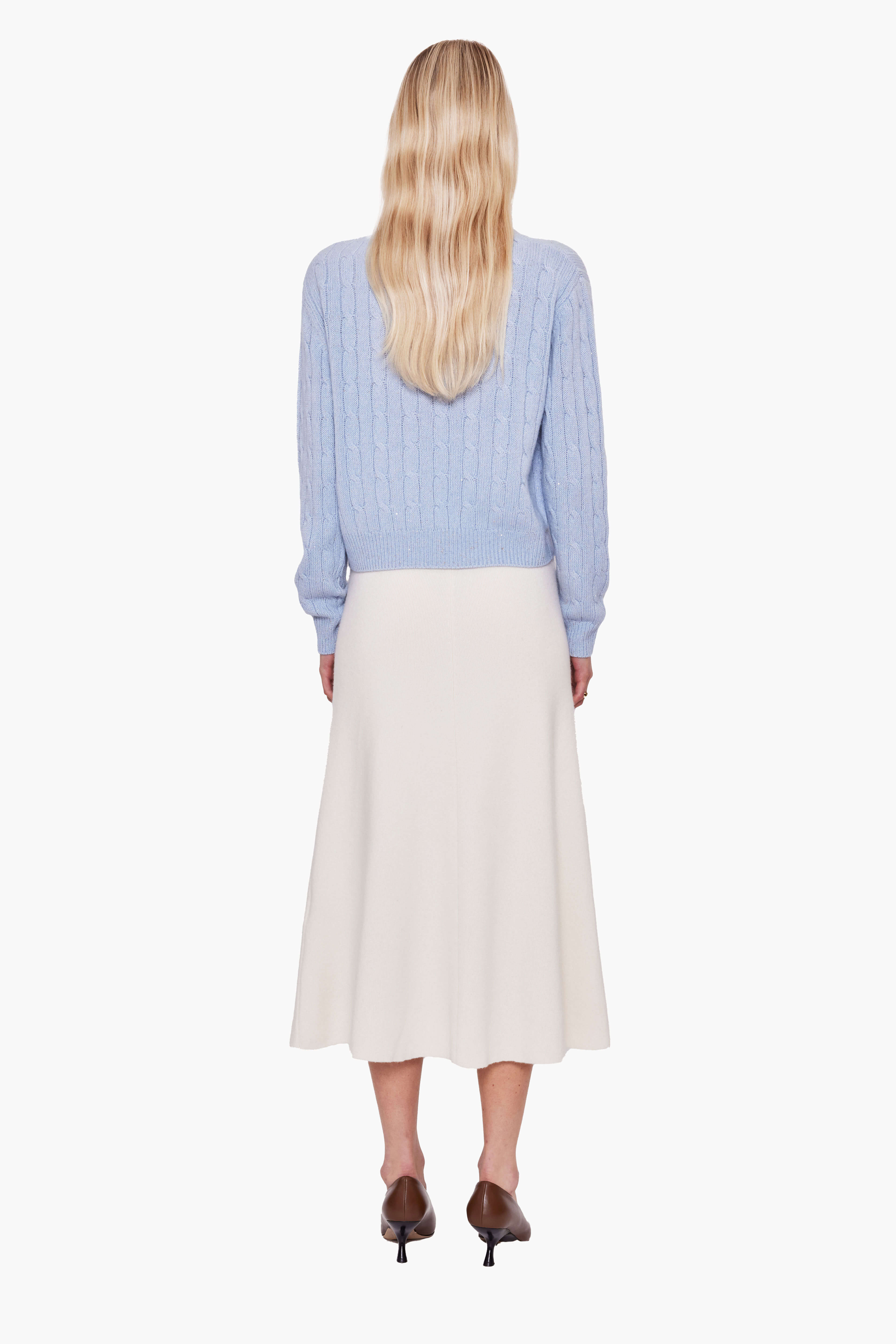 Clover Mews cashmere Sweater - Icy Blue with Gold Sequins – back view