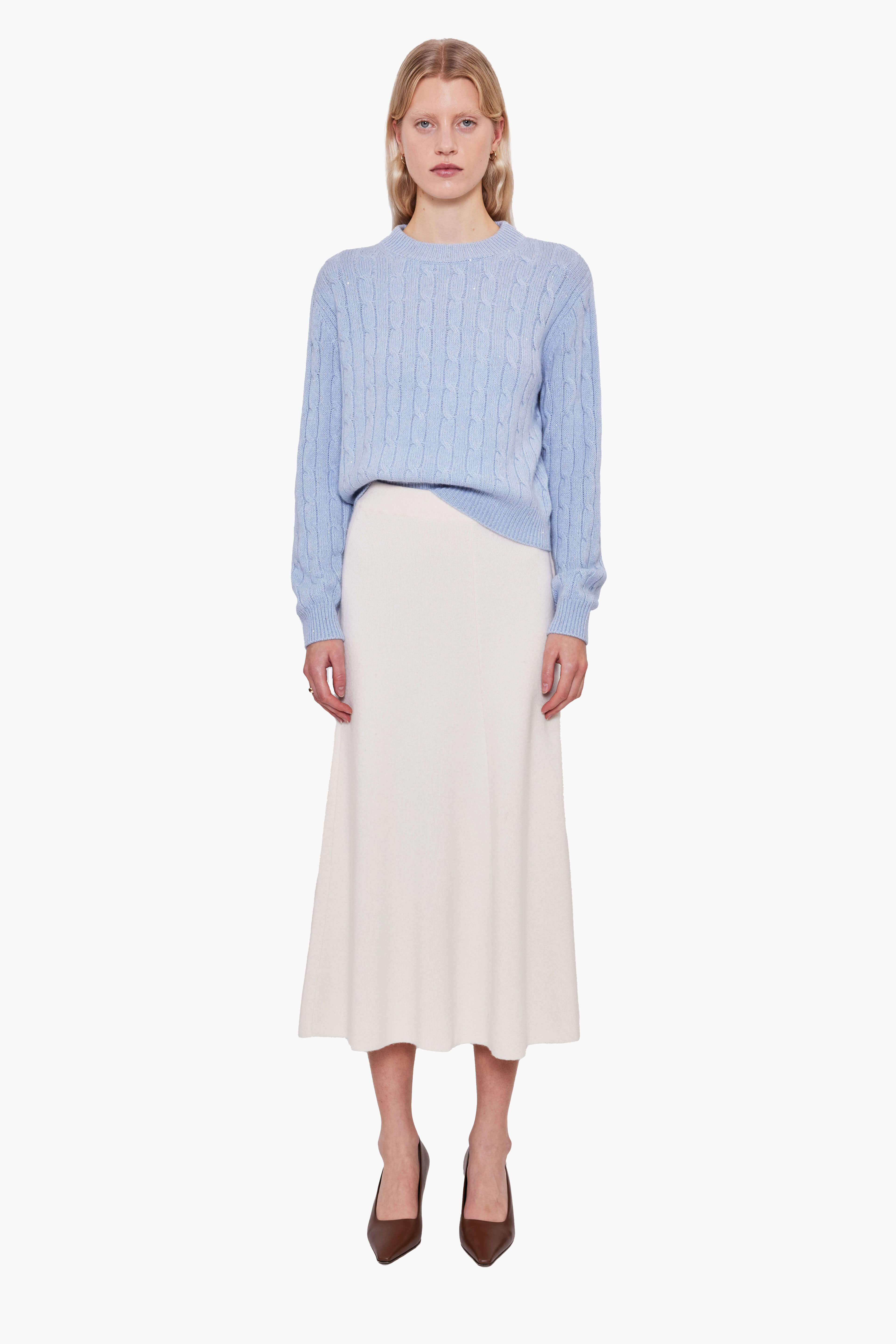 Clover Mews cashmere Sweater - Icy Blue with Gold Sequins – front view