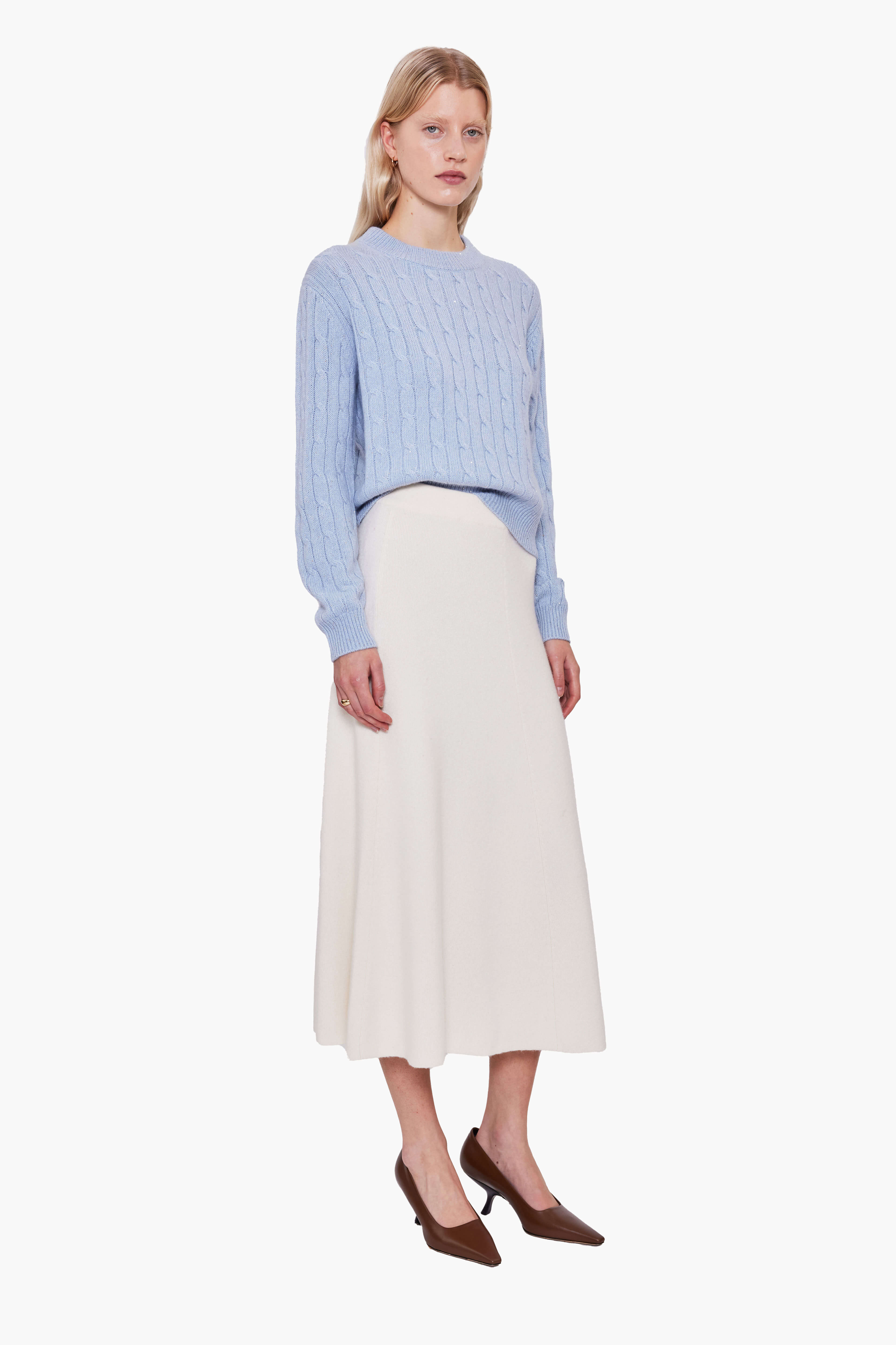 Clover Mews cashmere Sweater - Icy Blue with Gold Sequins – side view