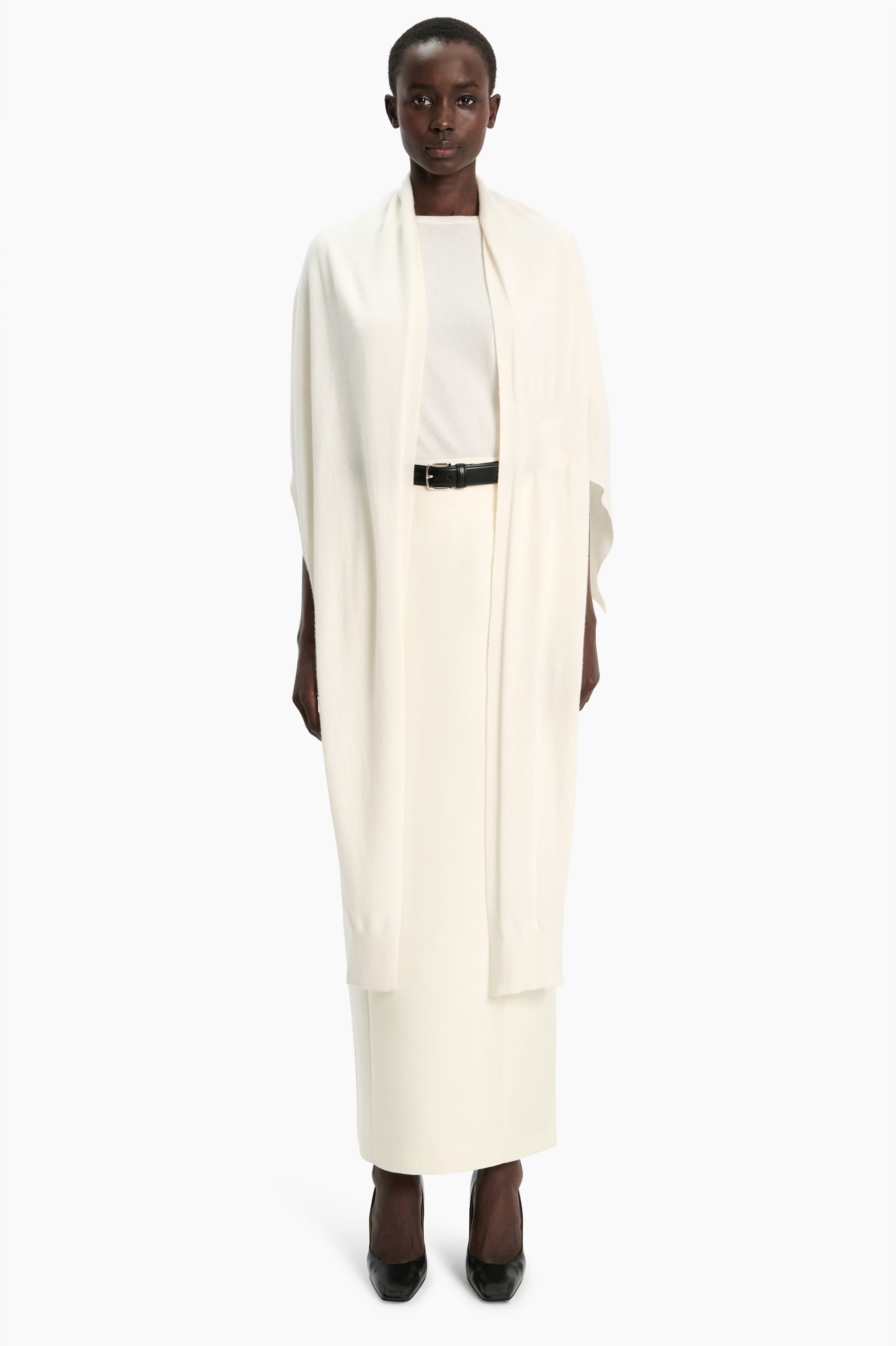 Alfy cashmere Scarf - Ivory – front view