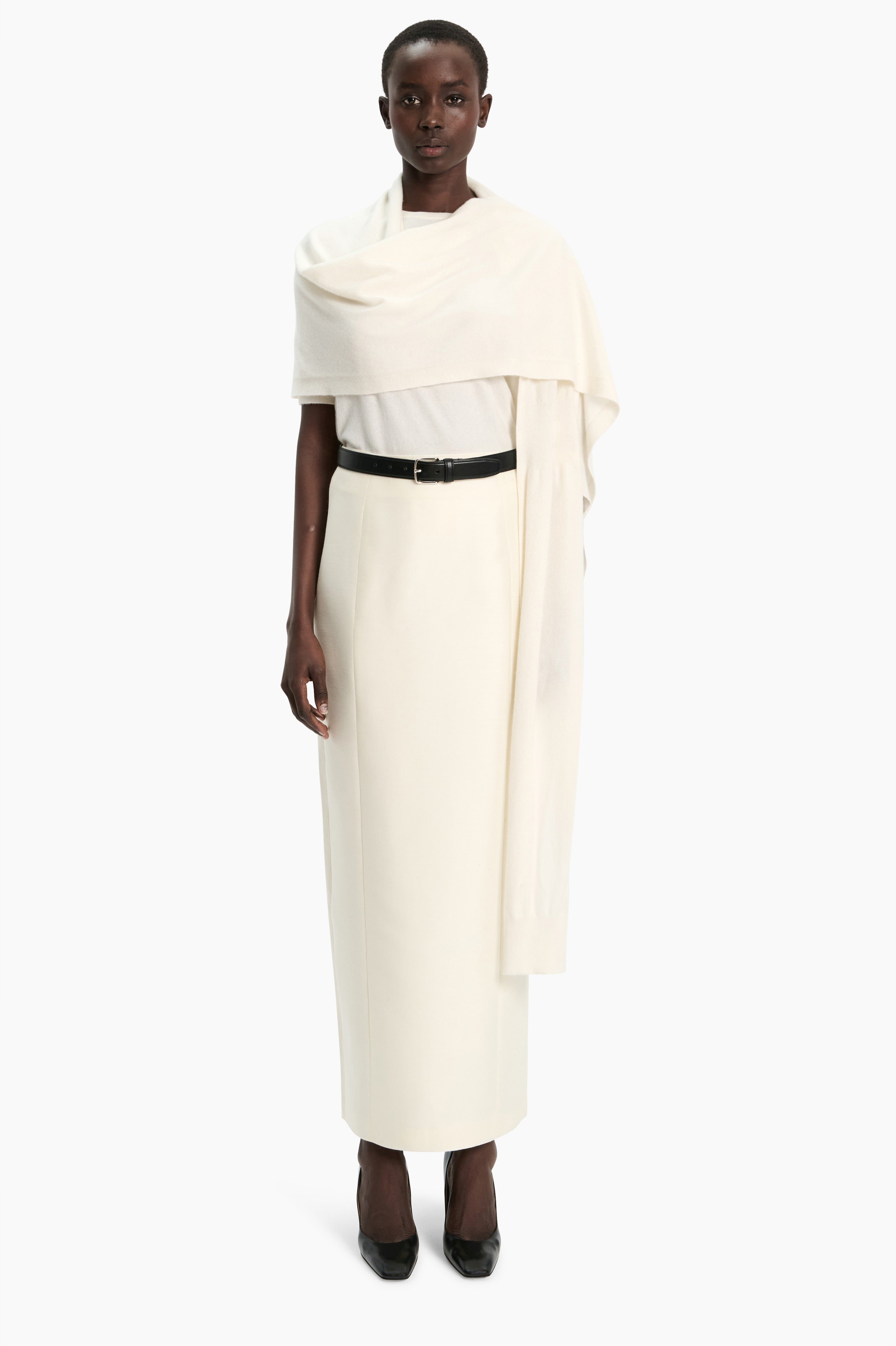 Alfy cashmere Scarf - Ivory – front view