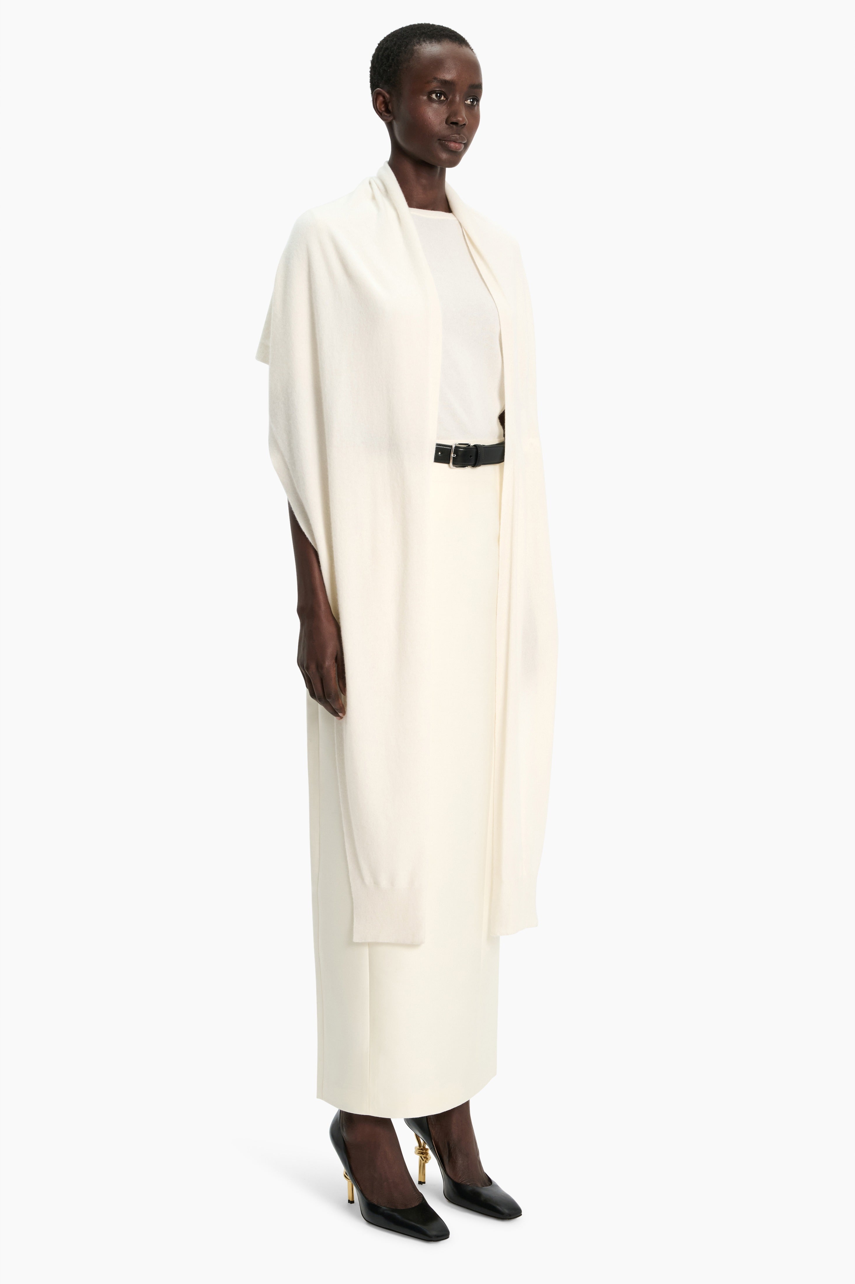 Alfy cashmere Scarf - Ivory – side view