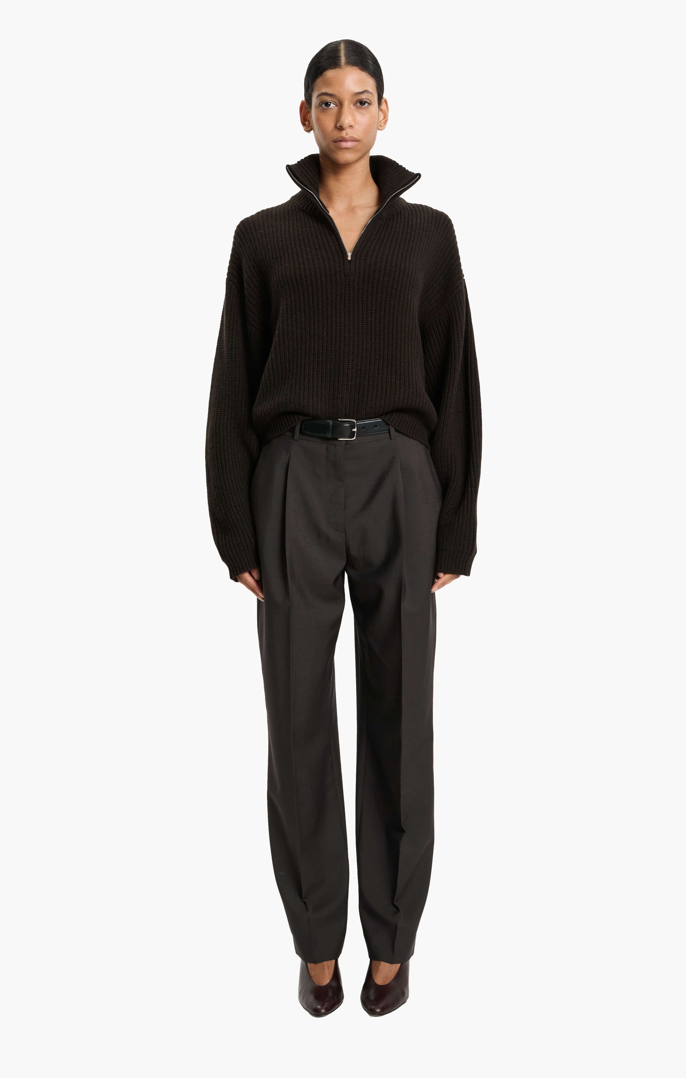 Millie cashmere Sweater - Brown Wood – front view