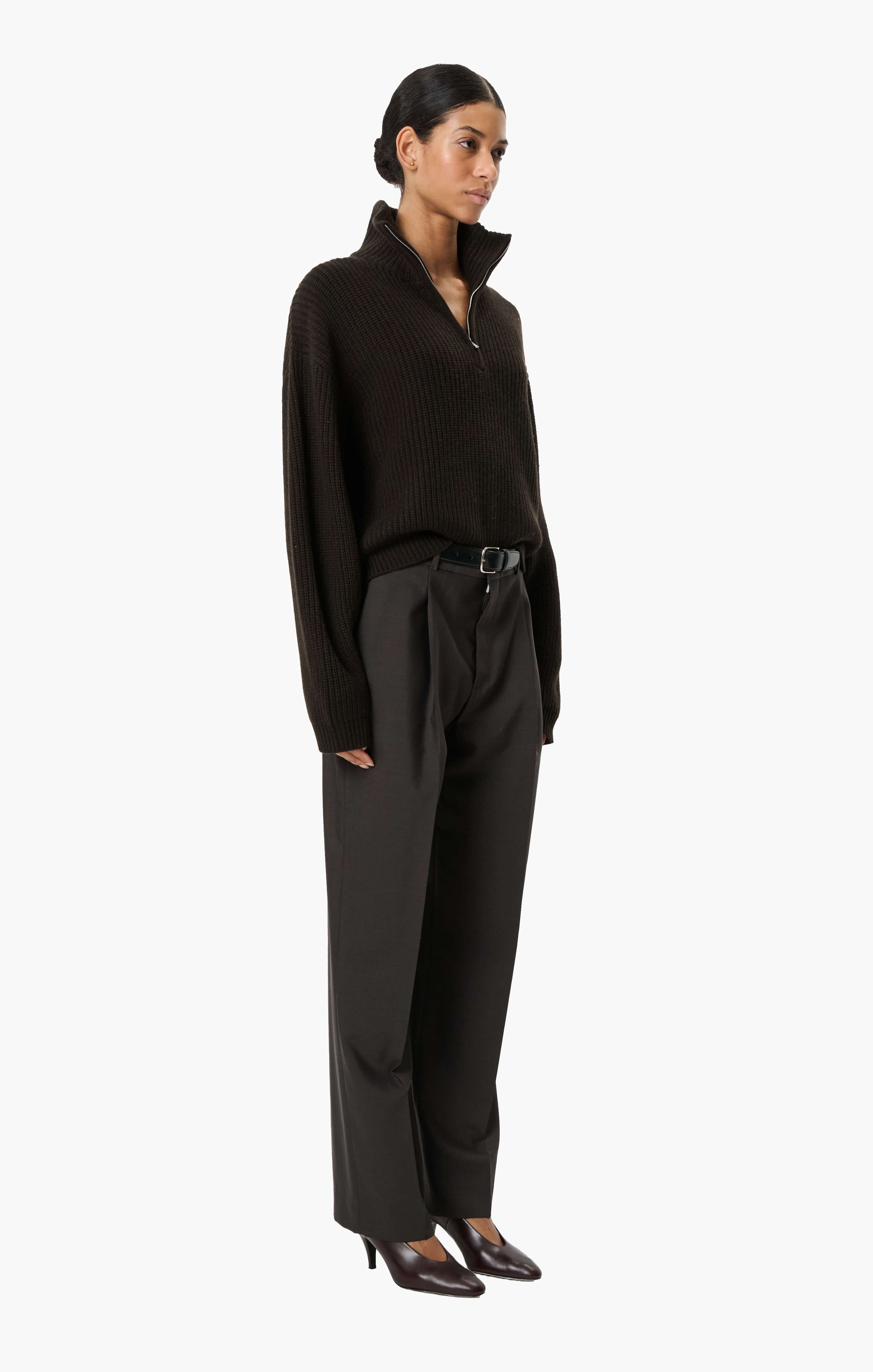 Millie cashmere Sweater - Brown Wood – side view