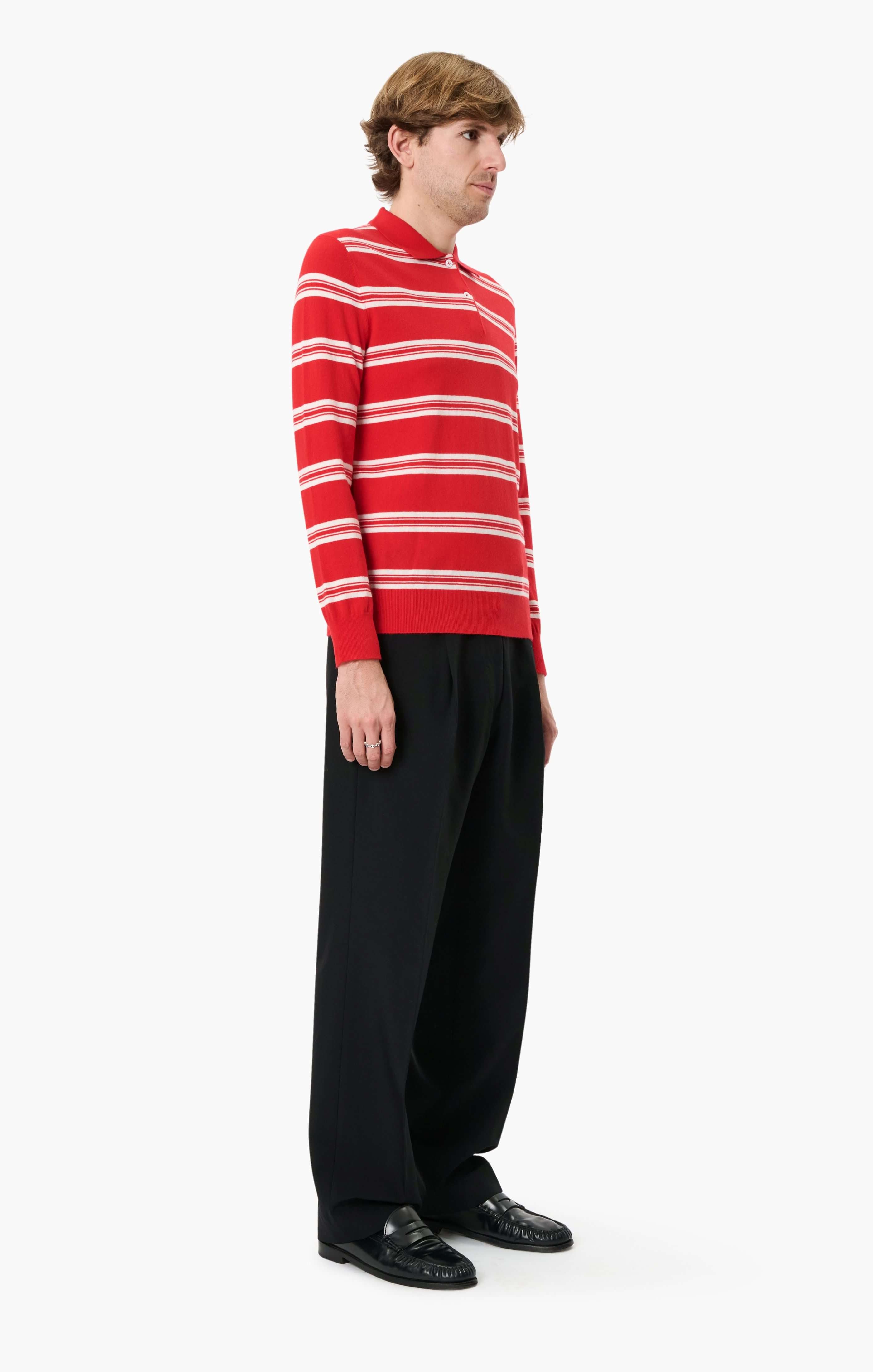 Mr Swansea Striped cashmere Sweater - Postbox Red – side view