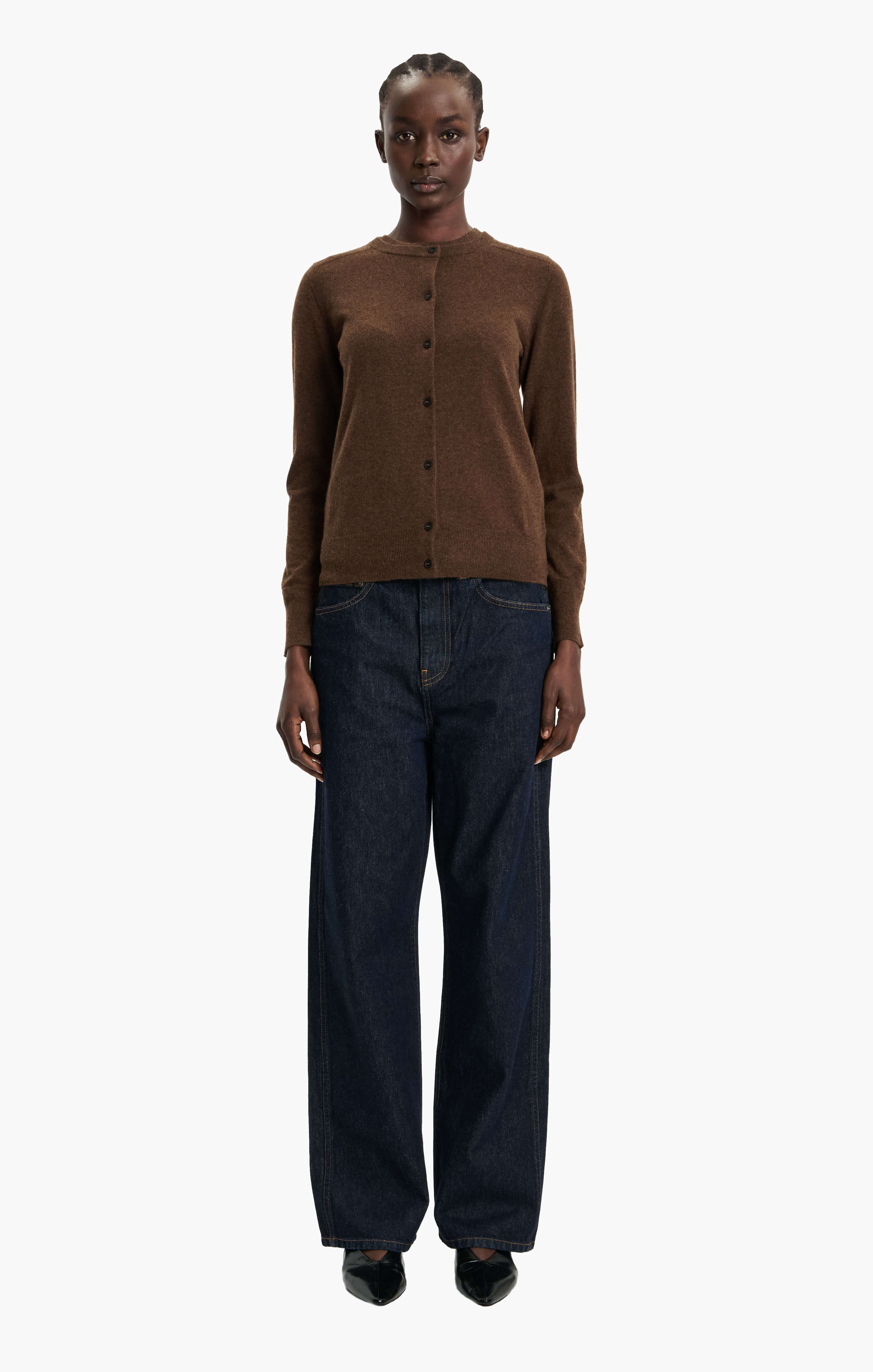 Nappa cashmere Cardigan - Brown Chocolate Marl – front view